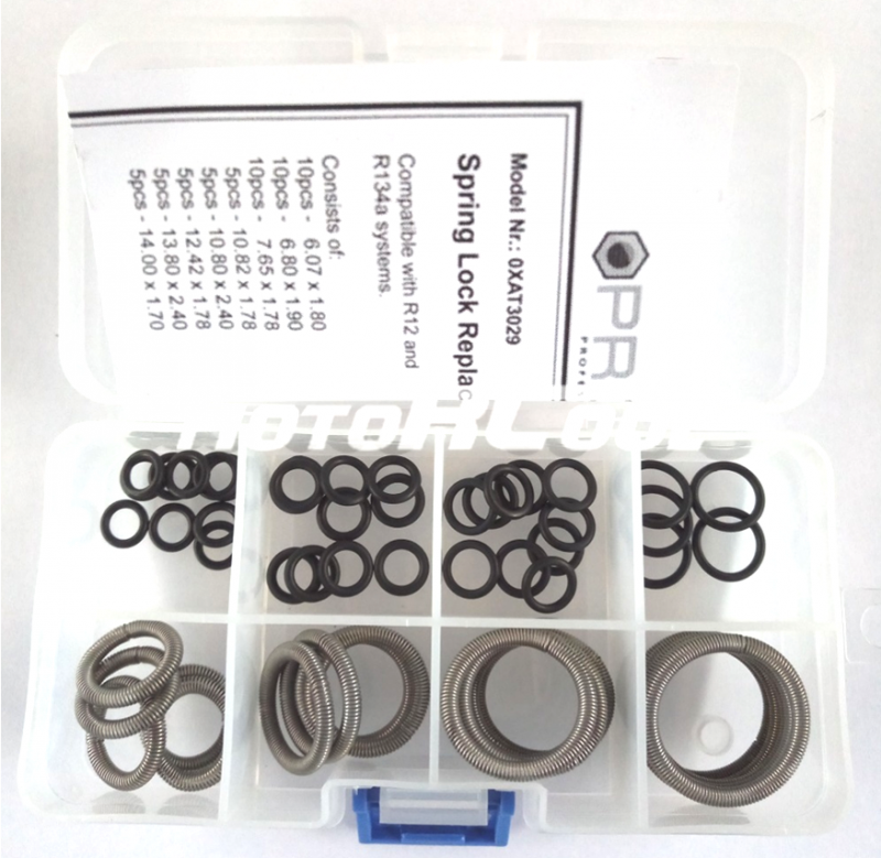Набор колец spring-lock.  Всего 55 шт. в наборе: 6.07x1.80 - 10шт., 6.80x1.90 - 10шт., 7.65x1.78 - 1